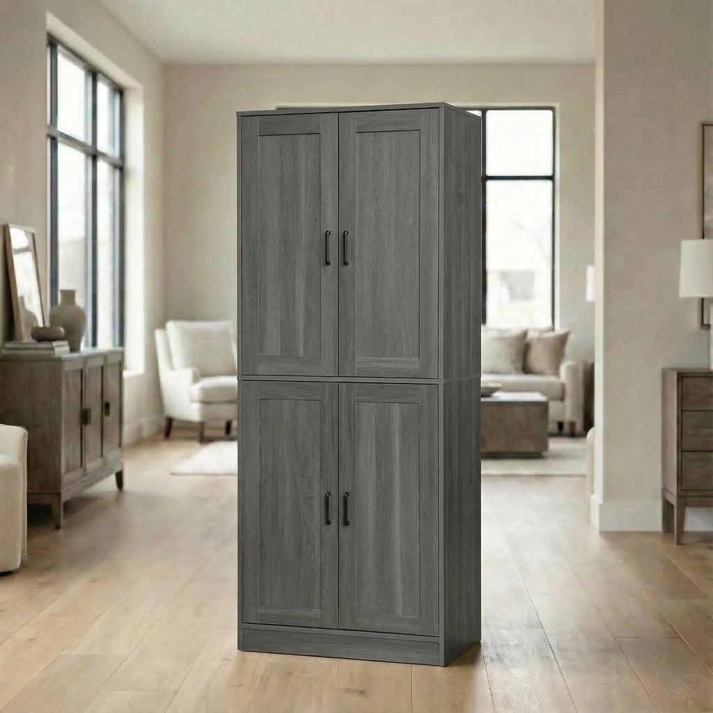 DIYART 71' Tall Kitchen Pantry Cabinet, Freestanding Food Storage Organizer with Doors & Adjustable Shelves, Large Utility Hutch Cupboard for Dining Room, Kitchen & Home Office, Dark Grey