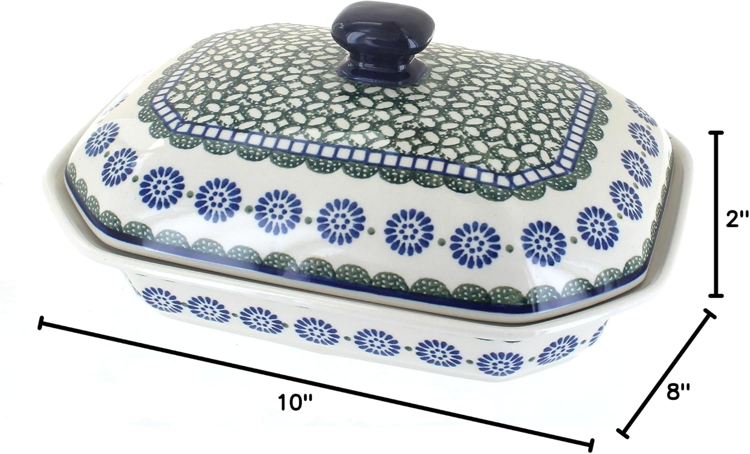 Blue Rose Polish Pottery - Green Maia Medium Covered Baker - 3 Cup Capcaity - Unique, Dishwasher Safe, & Durable Bakeware