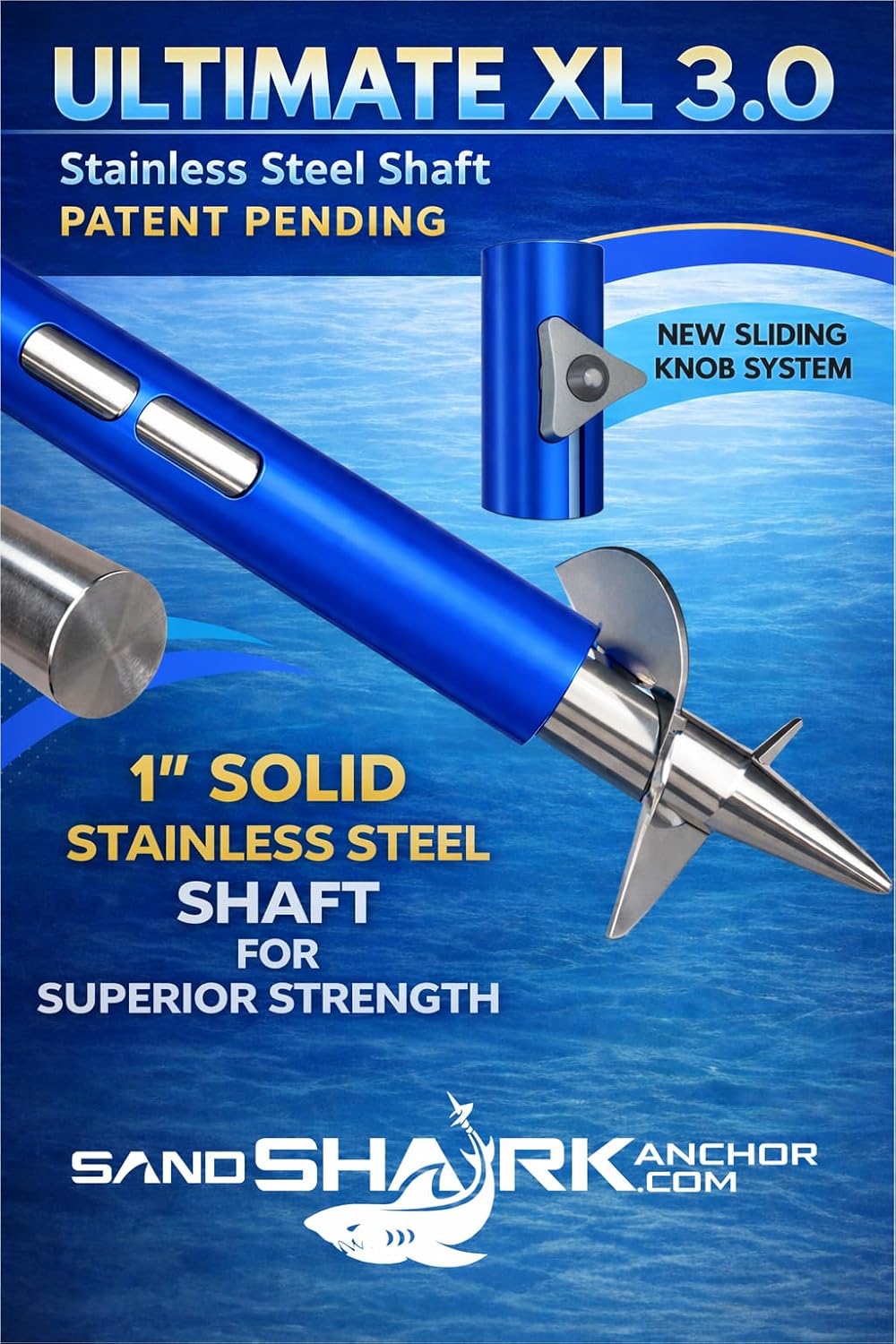 SandShark Anchor - Premium Screw in Boat Anchor, Pontoon Boat Anchor, Stainless Steel Shallow Water Anchor Pole, Sand Anchor w/Case - Essential Pontoon Boat Accessories
