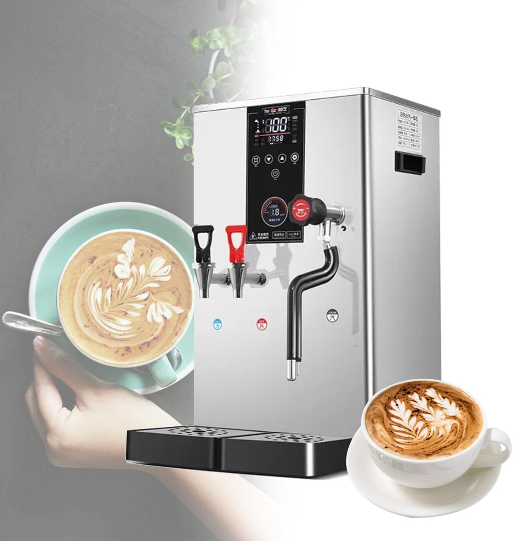 Commercial Intelligent LCD Touch Screen Steam Boiler 50L/H Hot Water Cold Water Milk Foamer Machine (110v Silvery)