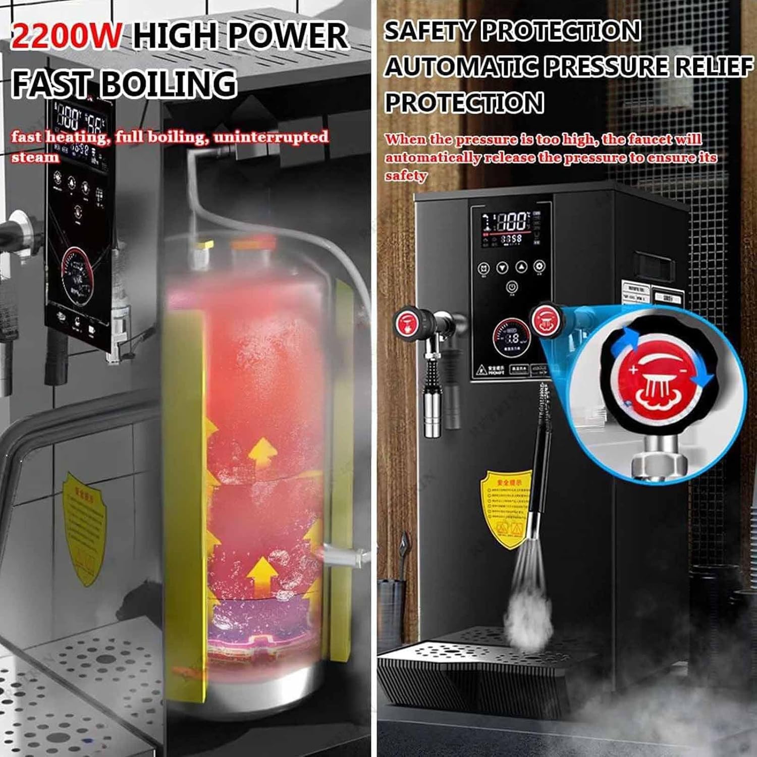 Milk Frother,Commercial Electric with Steam Boiling and LED Display, Multi-Purpose Hot Water Dispenser for Espresso, Coffee, and Milk Tea，Grey