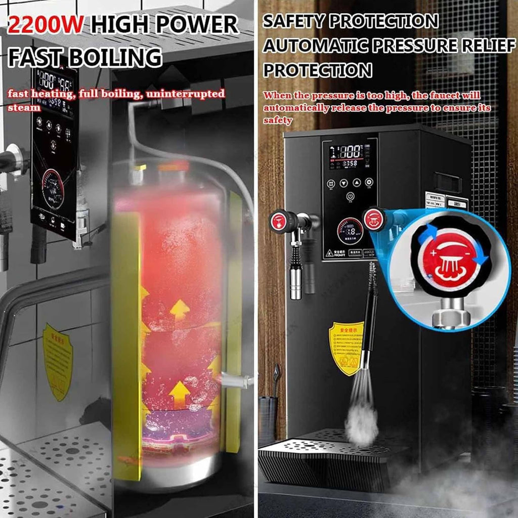 Milk Frother,Commercial Electric with Steam Boiling and LED Display, Multi-Purpose Hot Water Dispenser for Espresso, Coffee, and Milk Tea，White