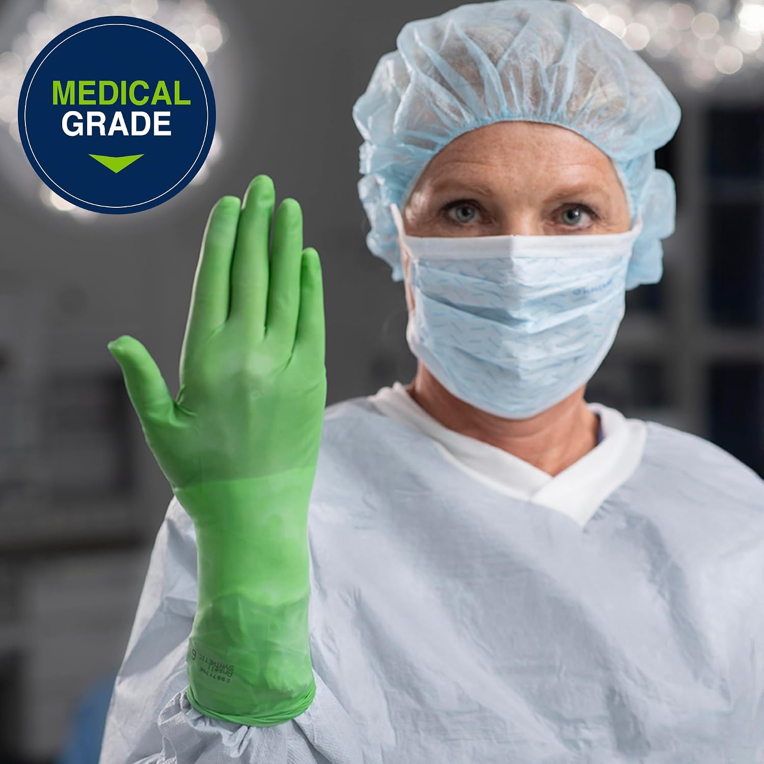 HALYARD Micro Surgical Gloves Sterile Polyisoprene Individually Wrapped Pairs Powder Free Medical Disposable Gloves, 7.9 mil, Size 5.5 XS, Green, SGL90055 (Box of 50 Pairs - 100 Total)
