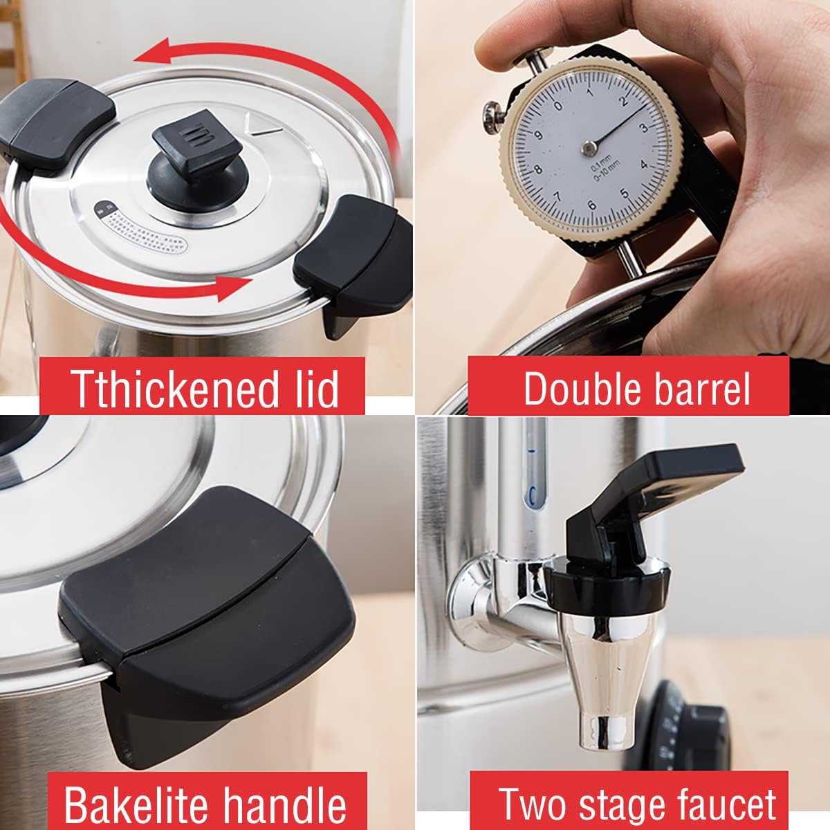 Commercial Catering Boiler, Electric Hot Water Boiler Dispenser, Boiling Water Bucket, 30-110°C Temperature Control Knob, for Brewing/Buffet,16L