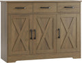 HOSTACK Modern Farmhouse Buffet Sideboard Cabinet, Barn Doors Storage Cabinet with Drawers and Shelves, Wood Coffee Bar Station for Dining Room, Kitchen, Living Room, Rustic Brown