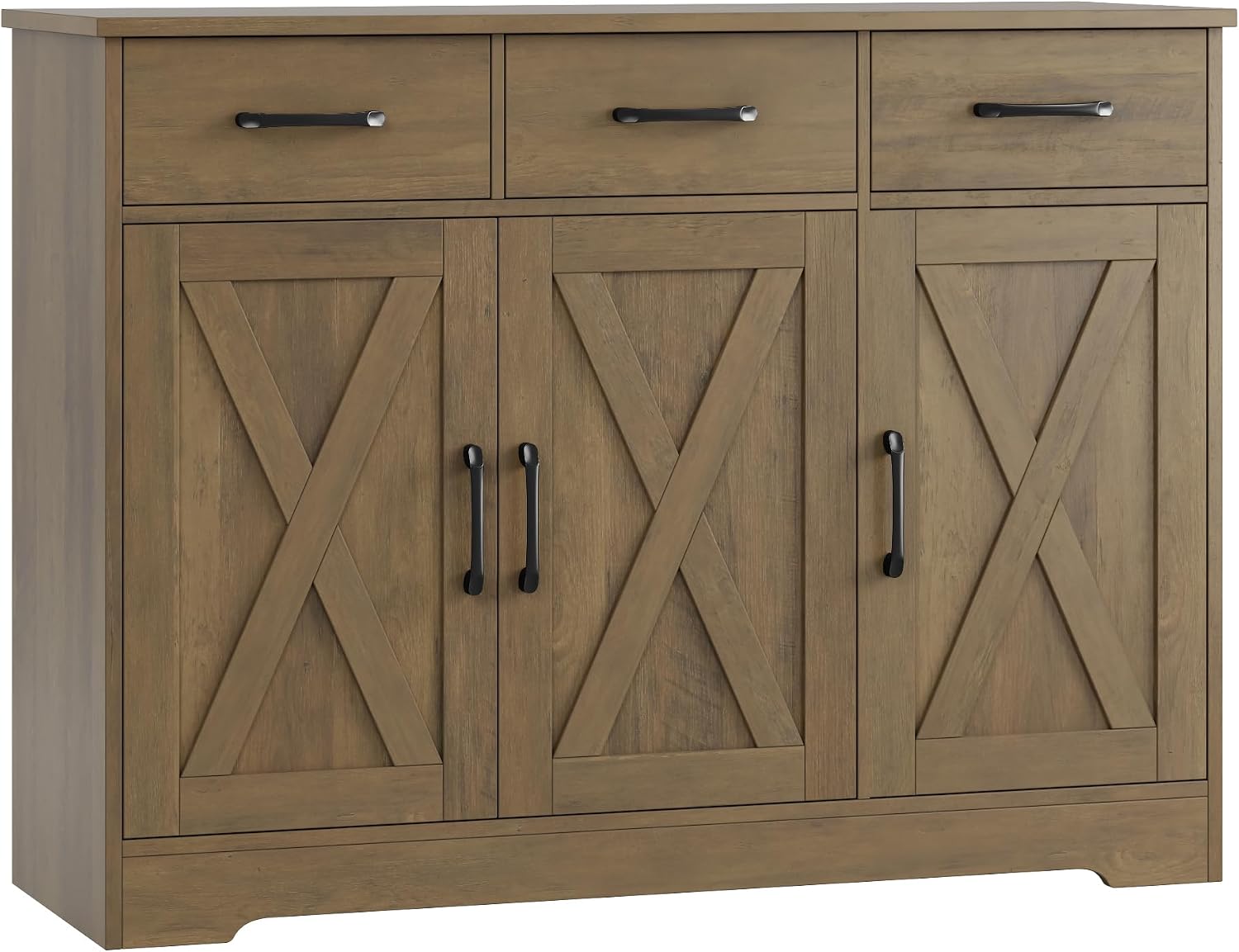 HOSTACK Modern Farmhouse Buffet Sideboard Cabinet, Barn Doors Storage Cabinet with Drawers and Shelves, Wood Coffee Bar Station for Dining Room, Kitchen, Living Room, Rustic Brown