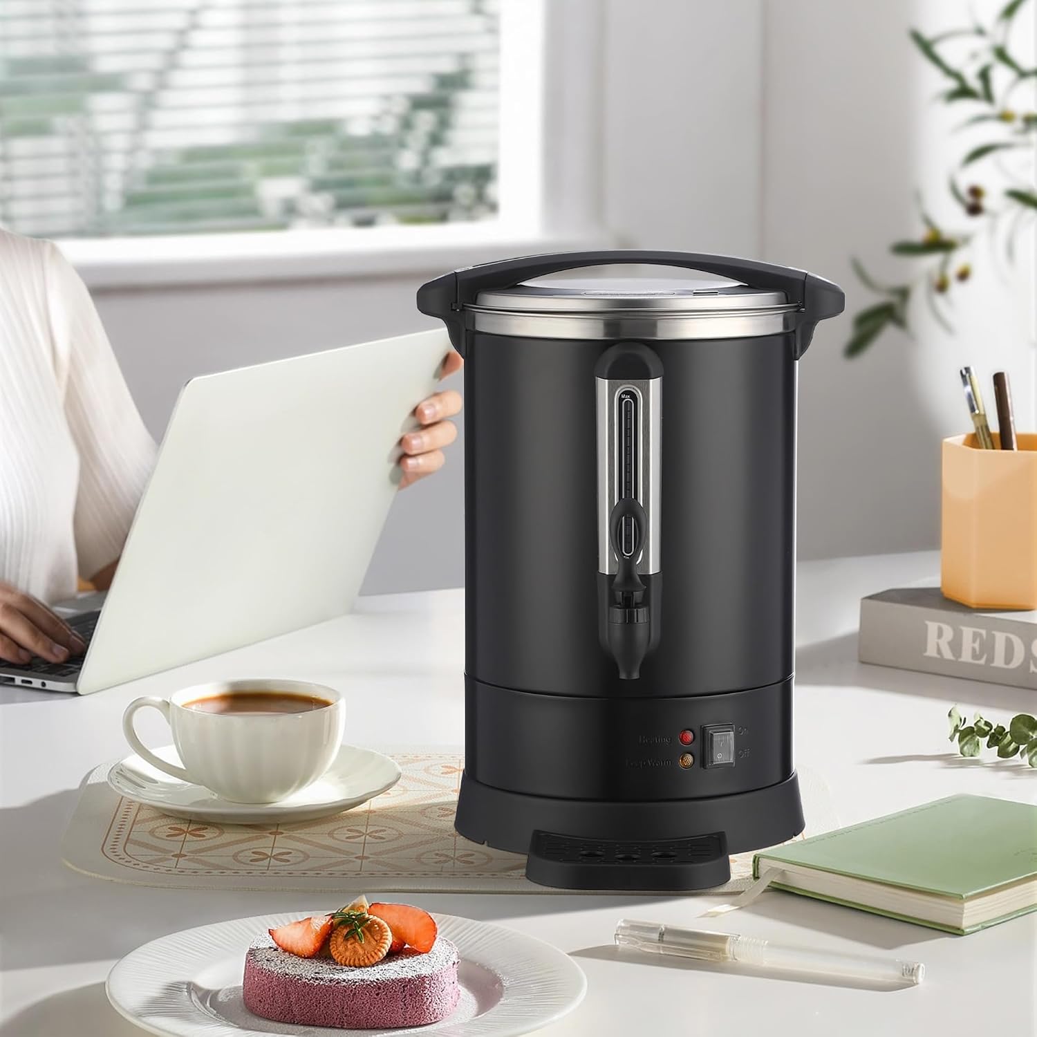 ‌Commercial Coffee Maker Urn,Stainless Steel Electric Hot Water Dispenser with Easy-Clean Design, Double Wall Insulation for Church, Office, Wedding Catering,12L
