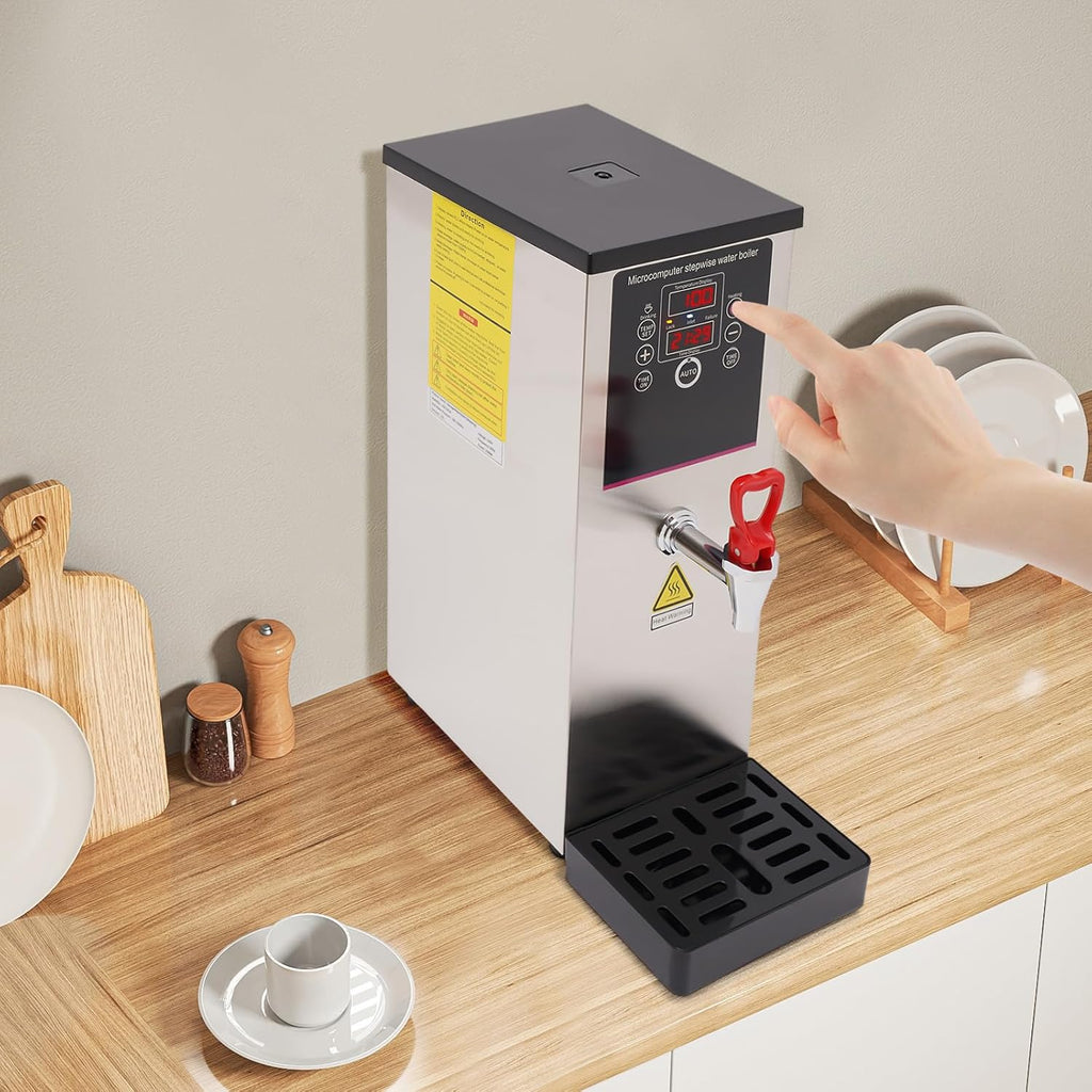 Electric Water Boiler, Step-Heating Commercial Hot Water Dispenser Fast Ready Water Boiler Machine Large Capacity 10L/2.64gal for Tea Milk Restaurant Hotel Caterers, Restaurants, Silver