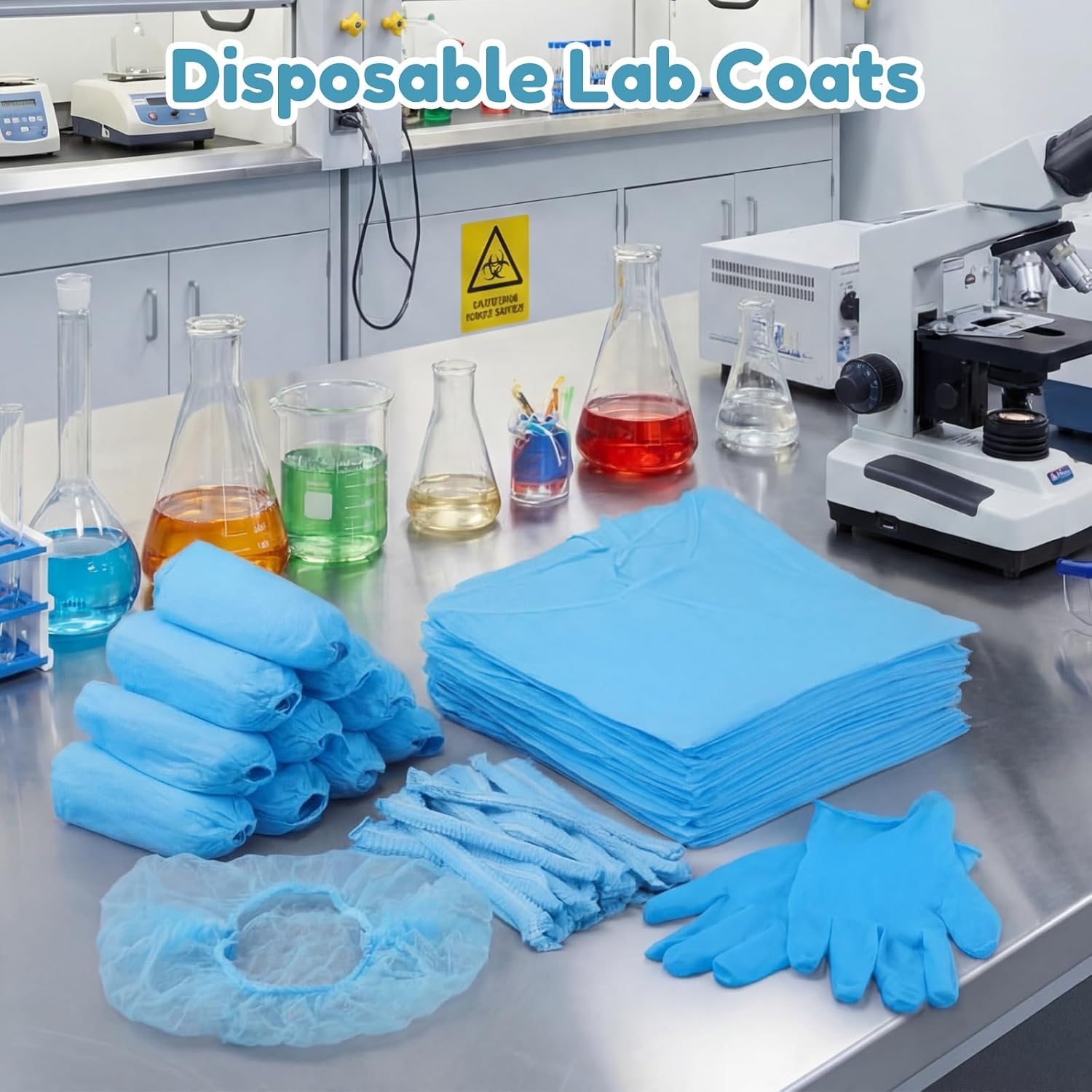 Xuhal Blue Disposable Isolation Ppe Gowns Set Bouffant Caps with Elastic Cuffs Gloves and Shoe Covers for Labs
