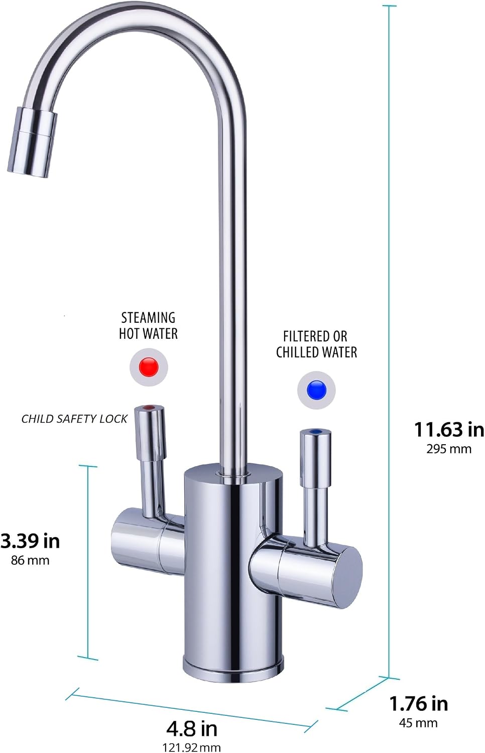 Ready Hot 41-RH-300-F560-CH Instant Hot Water Dispenser System, 2.5 Quarts, Digital Display Dual Lever Hot and Cold Water Faucet Polished Chrome
