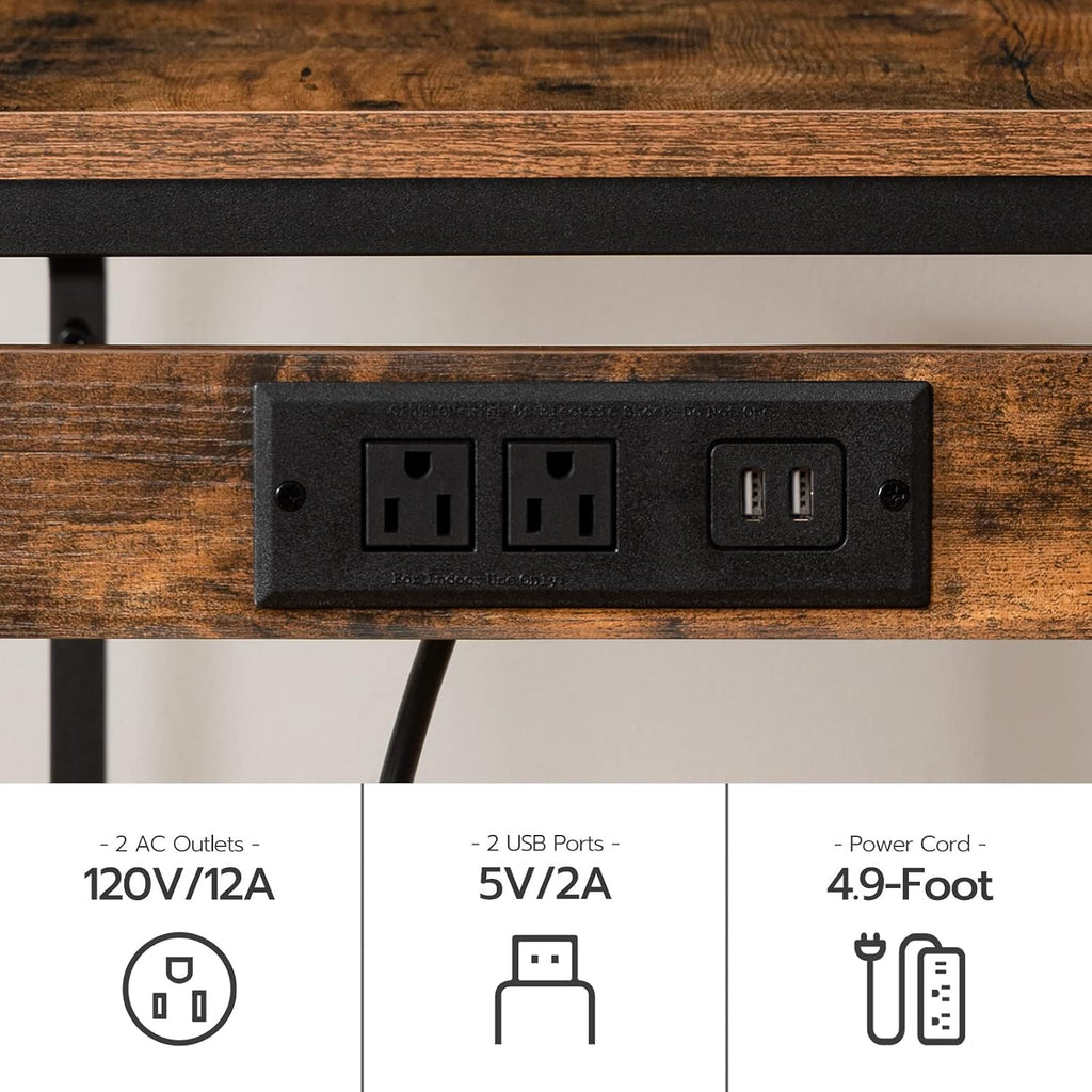 HOOBRO Kitchen Bakers Rack, Rustic Brown 3-Piece Bar Table Set with Power Outlet BF05UHB01-BF45UBT01