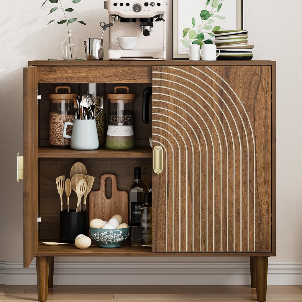Sideboard Buffet Cabinet with Storage,Sideboard Buffet with Doors and Adjustable Shelf,Wooden Storage Cabinet, 31.3'W x 15.0'D x 30.6'H (Walnut)