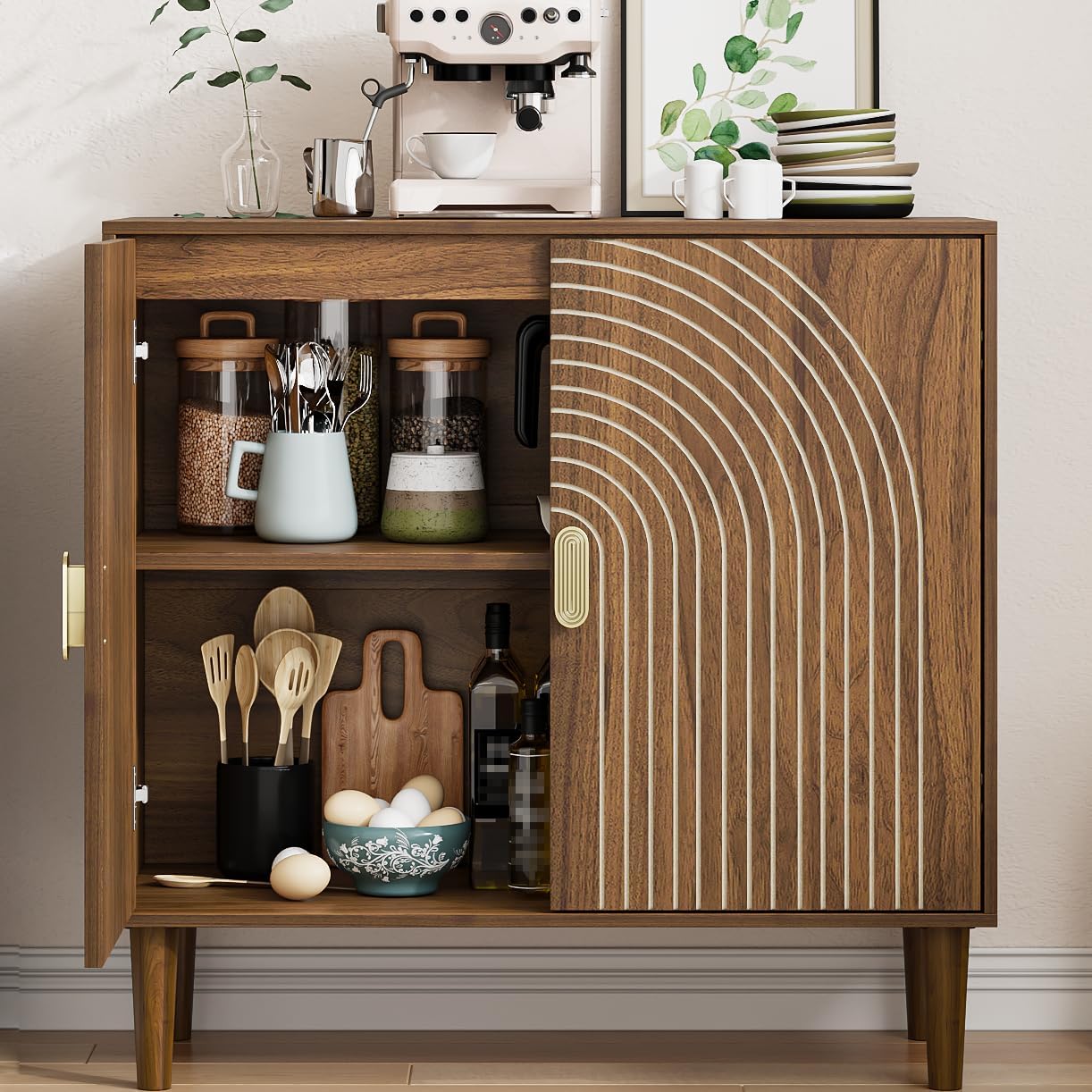 Sideboard Buffet Cabinet with Storage,Sideboard Buffet with Doors and Adjustable Shelf,Wooden Storage Cabinet, 31.3'W x 15.0'D x 30.6'H (Walnut)