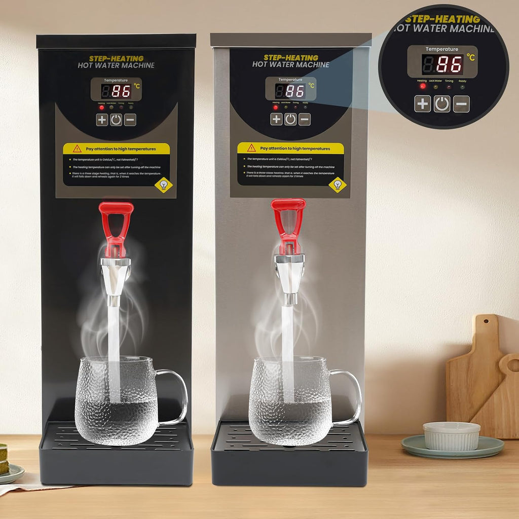 Water Boiler, Step-Heating Commercial Hot Water Dispenser, Adjustable Temperatures Water Boiler and Warmer, Large Capacity 35L/H, for Tea Boba Tea Milk Tea Restaurant Hotel (Black)
