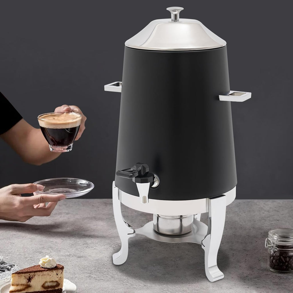 Coffee Urn With Fuel Holder, 3.5 Gallon/13L Stainless Steel Beverage Dispensers for Coffee Tea Hot Water, Hot Drink Dispenser with Stand, Chafer Urn with Spigot for Parties Catering (Black)