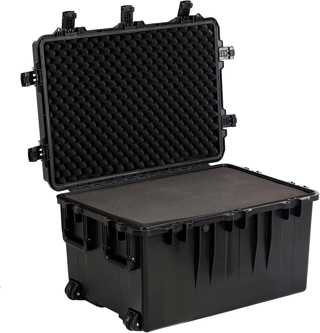 MEIJIA Portable All Weather Waterproof Camera Case,Customizable Fit Foam with Rolling Wheels and Retractable Pull Handle,33.25'X24.4'X19.3'