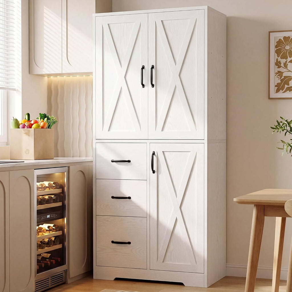 IRONCK Pantry Cabinet, 67.5 inch Tall Storage Cabinet with 3 Doors & Drawers, Farmhouse Kitchen Cabinet with Adjustable Shelves, 5 Tier Freestanding Cupboard for Kitchen