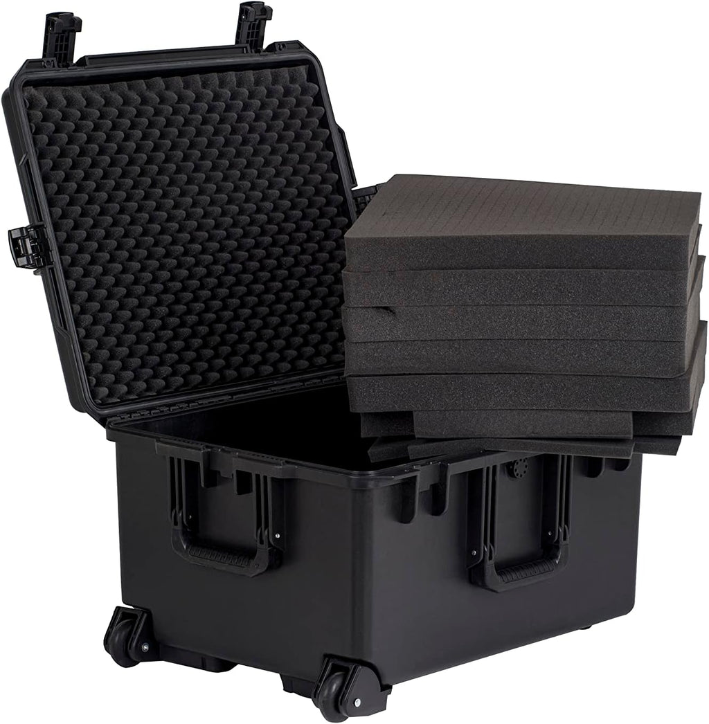 MEIJIA Portable All Weather Waterproof Rolling Hard Camera Case with Customizable Fit Foam and Wheels, 24.6'X19.7'X14.4',Elegant Black