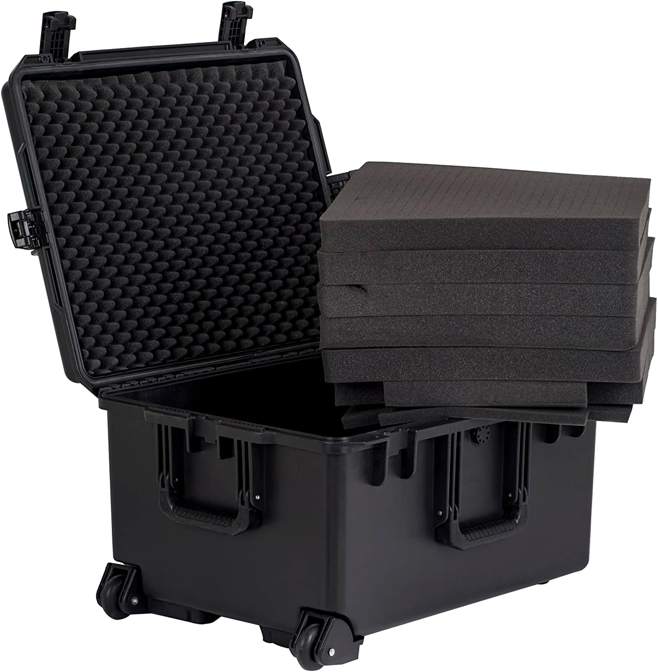 MEIJIA Portable All Weather Waterproof Rolling Hard Camera Case with Customizable Fit Foam and Wheels, 24.6'X19.7'X14.4',Elegant Black