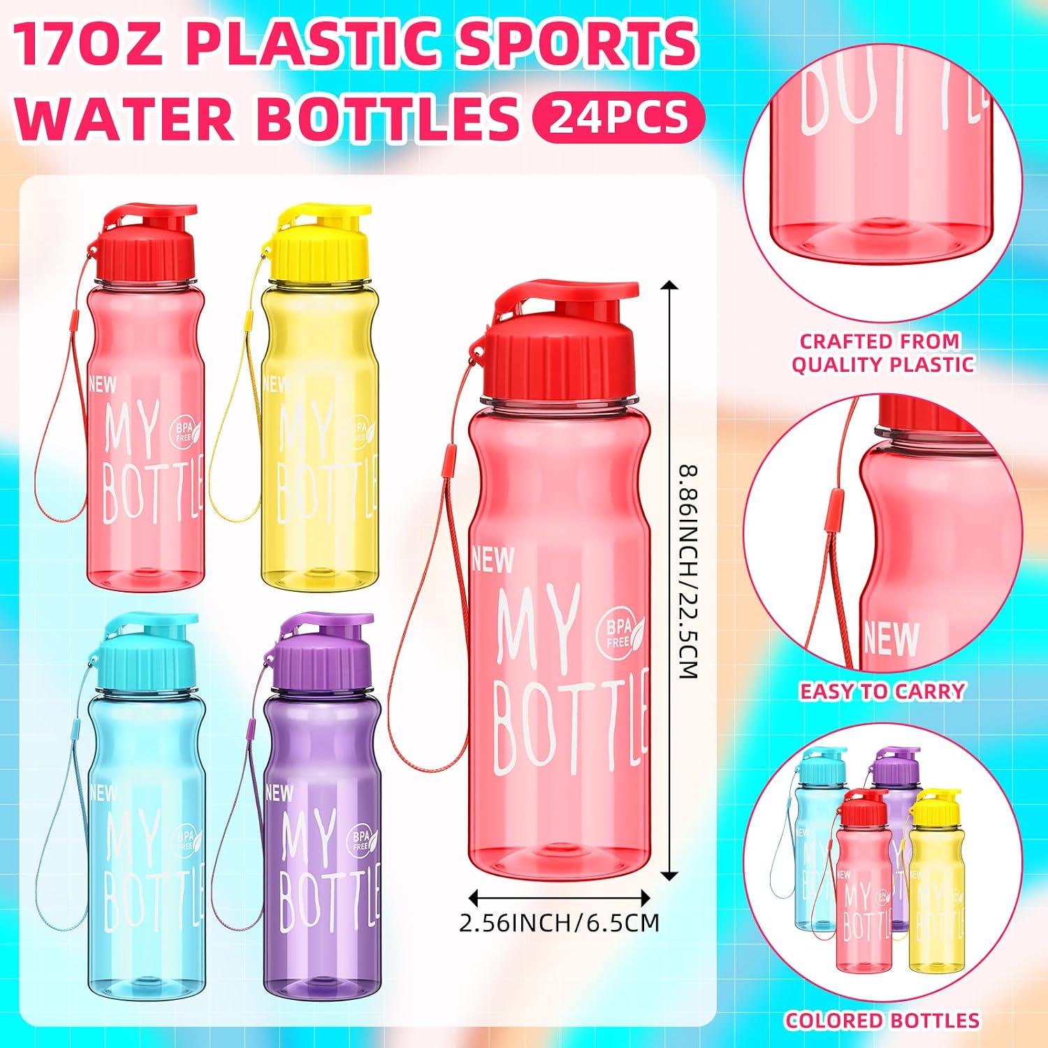 Sweetude 24 Sets 16'' Backpacks Bulk 24 Water Bottle Pencil Pouch School Backpack Set Classic Bookbags for Classroom Supplies(Four Colors,Letter Print)