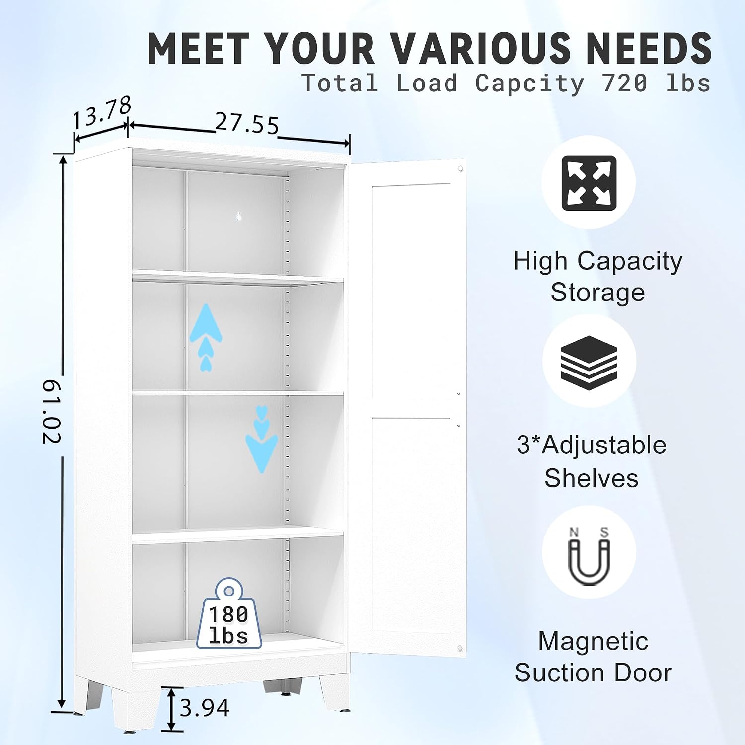 GAIOUS 61.02' Pantry Cabinet, Kitchen Pantry Storage Cabinets with Adjustable Shelves and Feet, White Pantry Storage Cabinet for Kitchen, Dining Room, Living Room and Bathroom (White) Metal