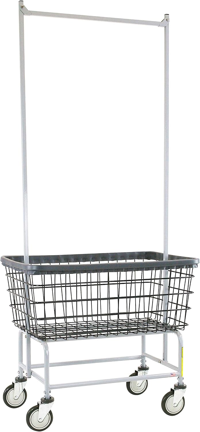R&B Wire™ 200F56/D7 Wire Laundry Cart, 4.5 Bushel with Double Pole Rack, Dura-Seven™, Seven Year No Rust Guarantee, Made in USA