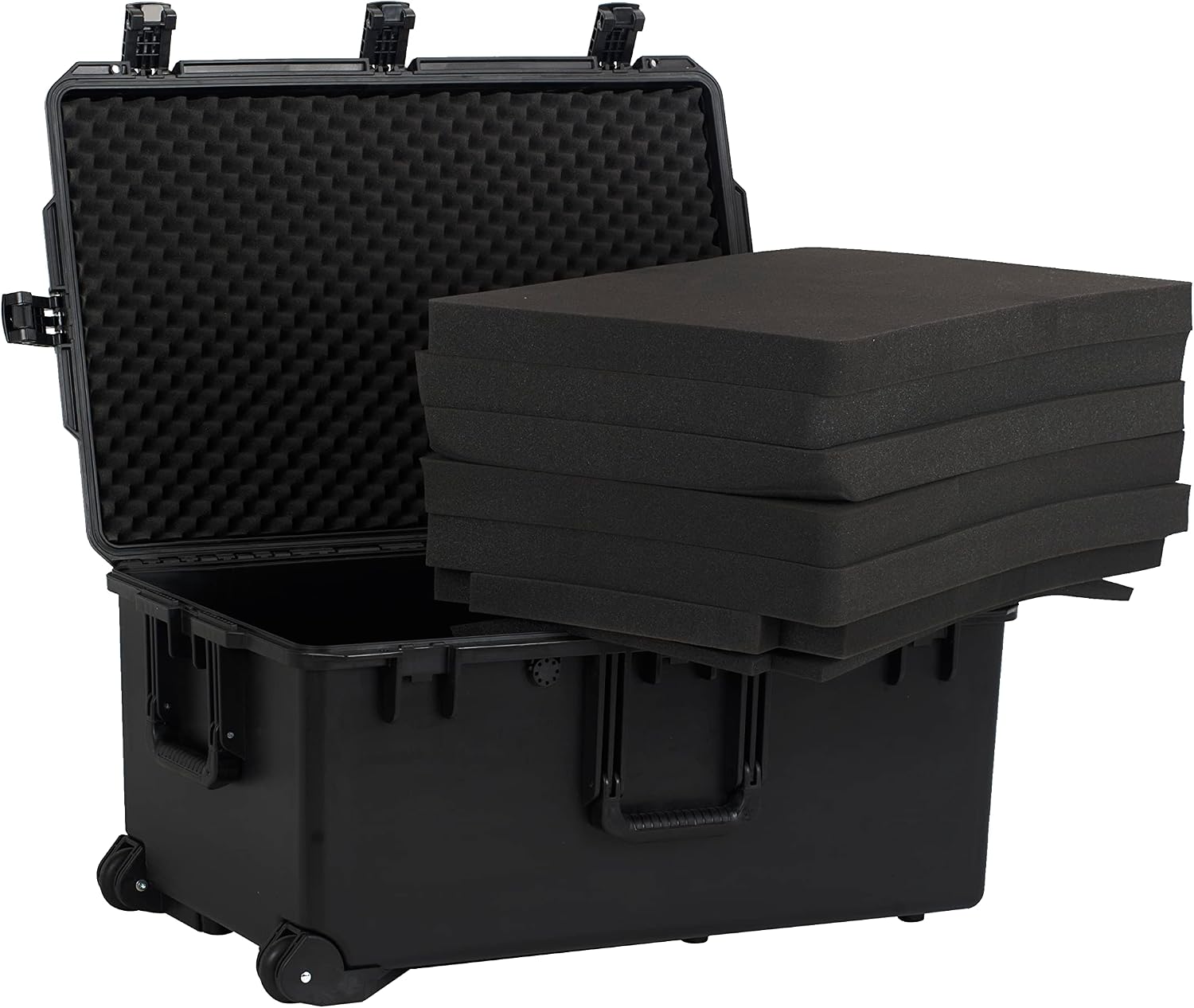 MEIJIA Premium Waterproof Hard Compact Rolling Camera Case with customizable fit foam and wheels,Full Protection with Light&Convenient Design,Elegant Black (31.3'X20.3'X15.5')