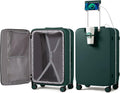 mixi Checked Luggage with Cup Phone Holder and Charger Hard Shell Suitcases with Spinner Wheels, 24 Inch Blackish Green