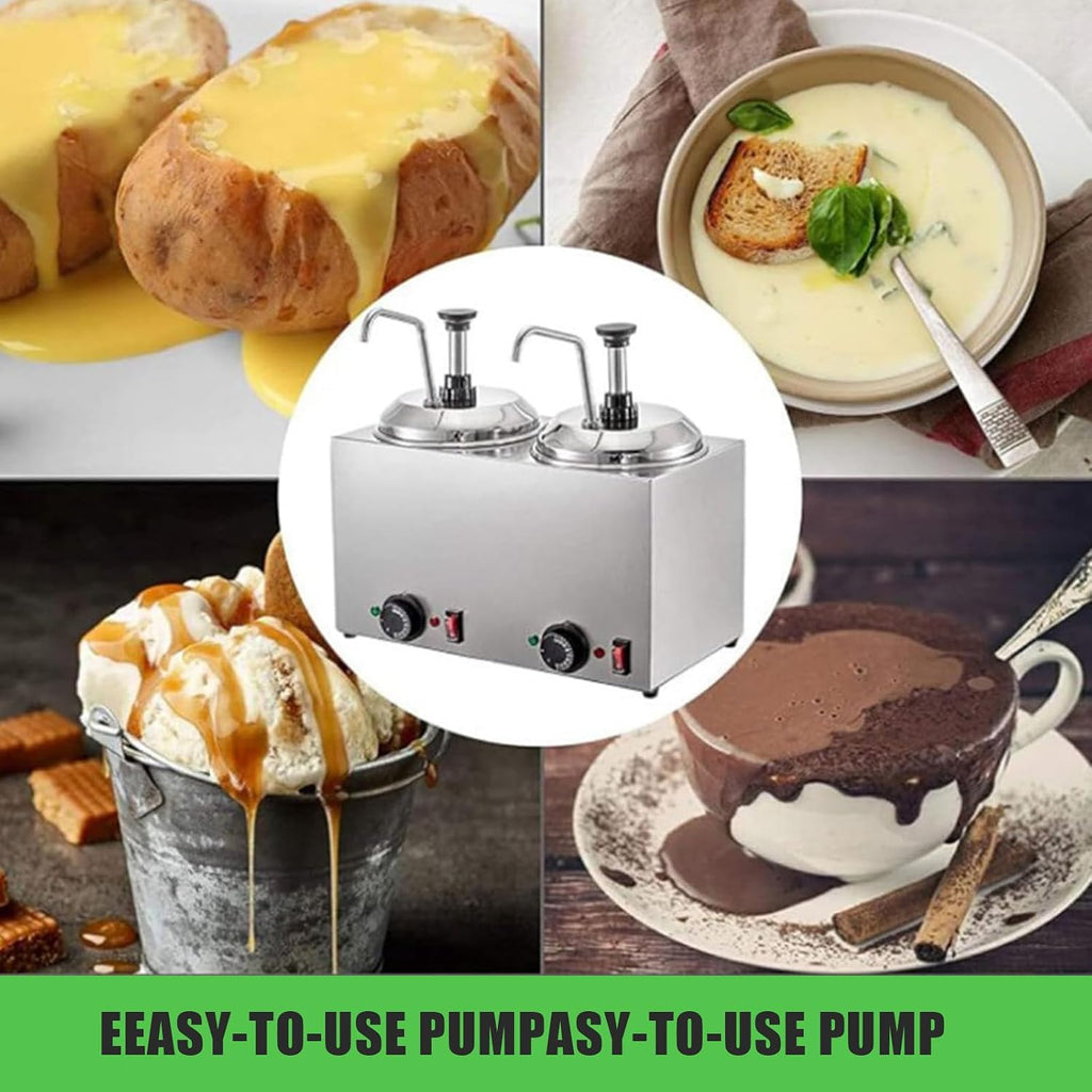 Cheese Dispenserwith 2 Pumps,2 x 2.5L Stainless Steel Hot Cheese Dispenser, Electric Seasoning Sauce Warmer,Temperature Control 32°-230°F for Home Restaurant Snack Bar