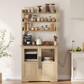 6-Tier Kitchen Bakers Rack with Power Outlet Microwave Stand Bakers Rack with Storage Cabinet Farmhouse Small Kitchen Pantry Hutch with Door Thickened Counter, Coffee Bar Storage Shelves, Oak