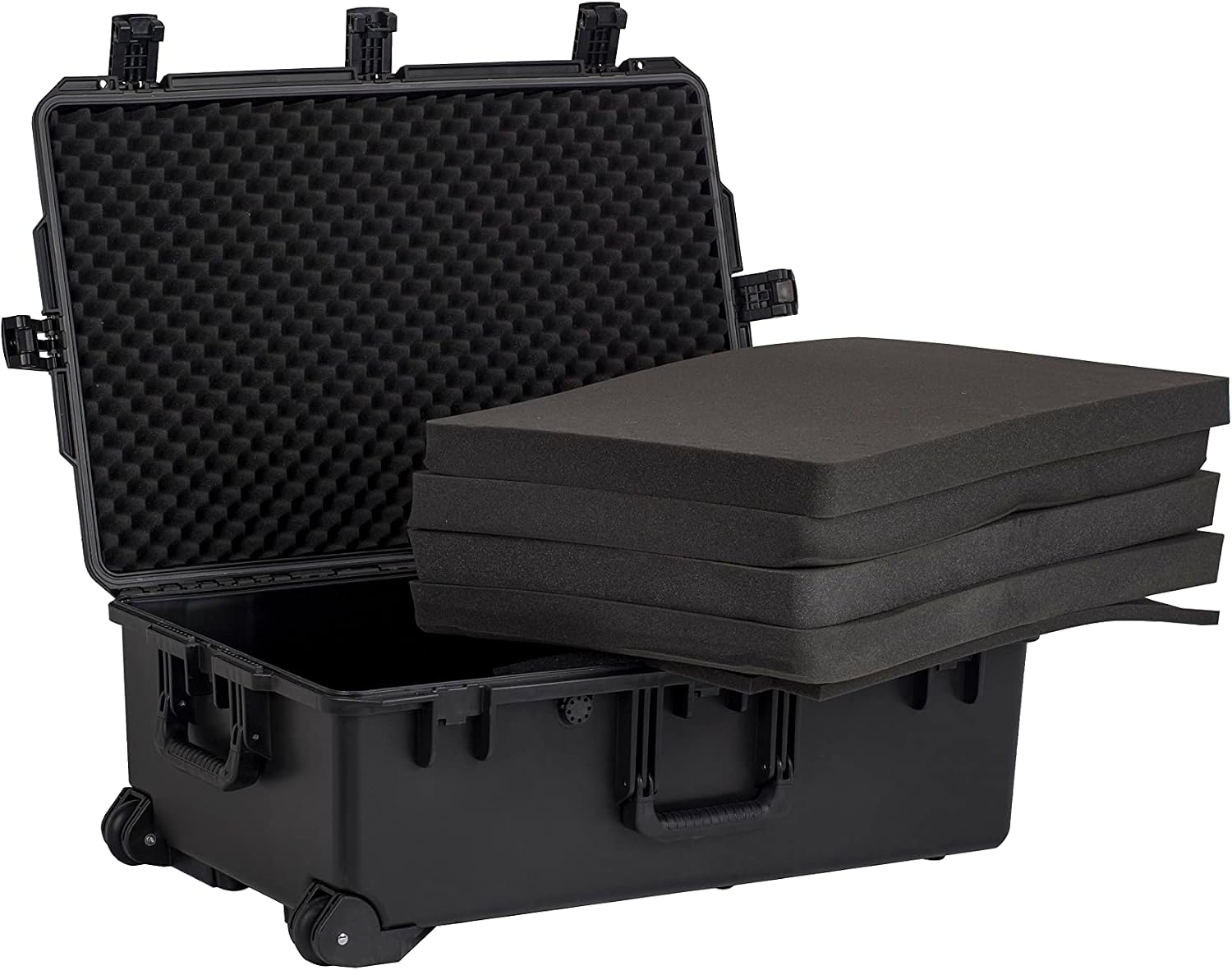 MEIJIA Portable All Weather Waterproof Camera Case,Customizable Fit Foam with Rolling Wheels and Retractable Pull Handle,31.3'X20.3'X12.25'