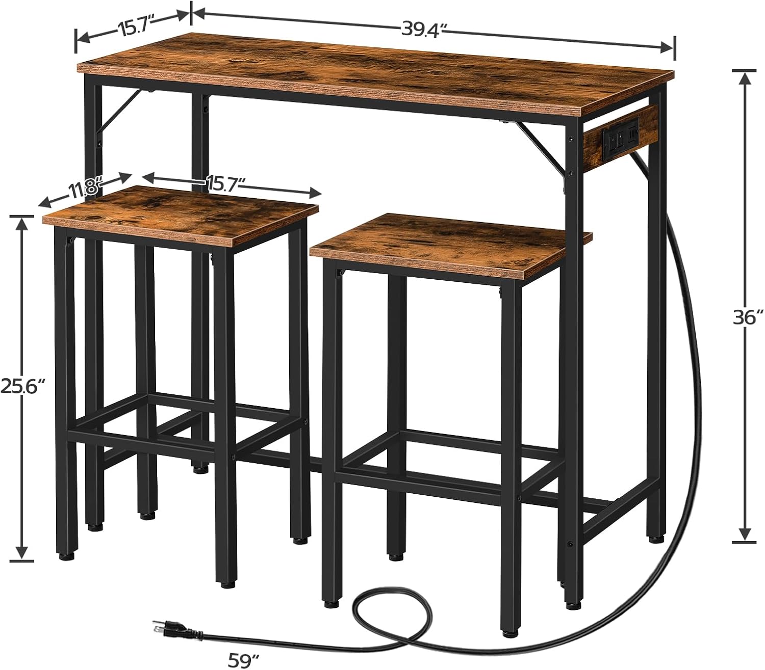 HOOBRO Bakers Rack with Power Outlet, 3-Piece Bar Table Set with Power Outlet, Bar Stools, and Chairs BF07HB01-BF45UBT01