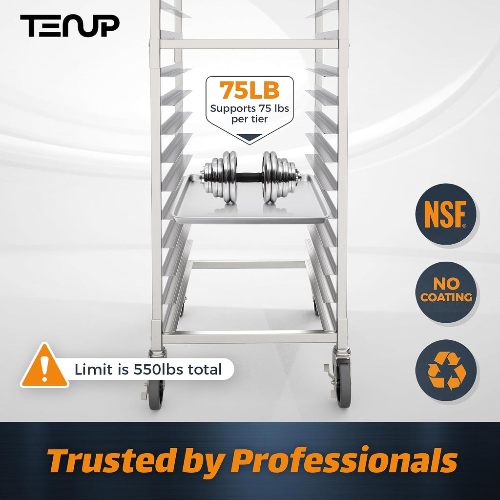 TenUp 20-Tier NSF Aluminum Sheet Pan Rack, Commercial Bakery Cooling & Storage Cart with Wheels, Heavy-Duty Bun Rack – 26' L x 20' W x 69' H
