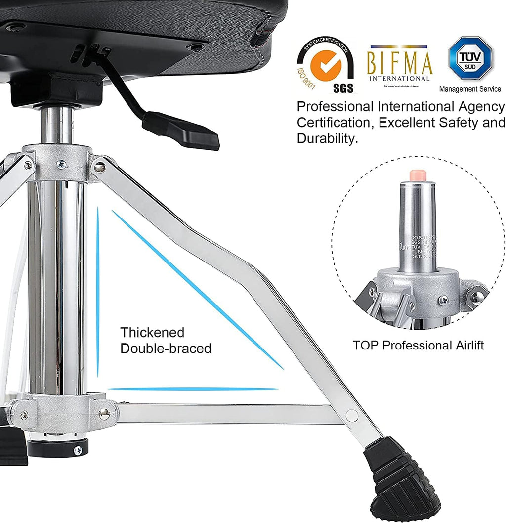 TENTOTEN Drum Throne with Backrest,Drum Stool for Adults|Hydraulic Drum Throne with 45°Angle Adjustable Back,Heavy Duty Drum Seat for Professional Drummers