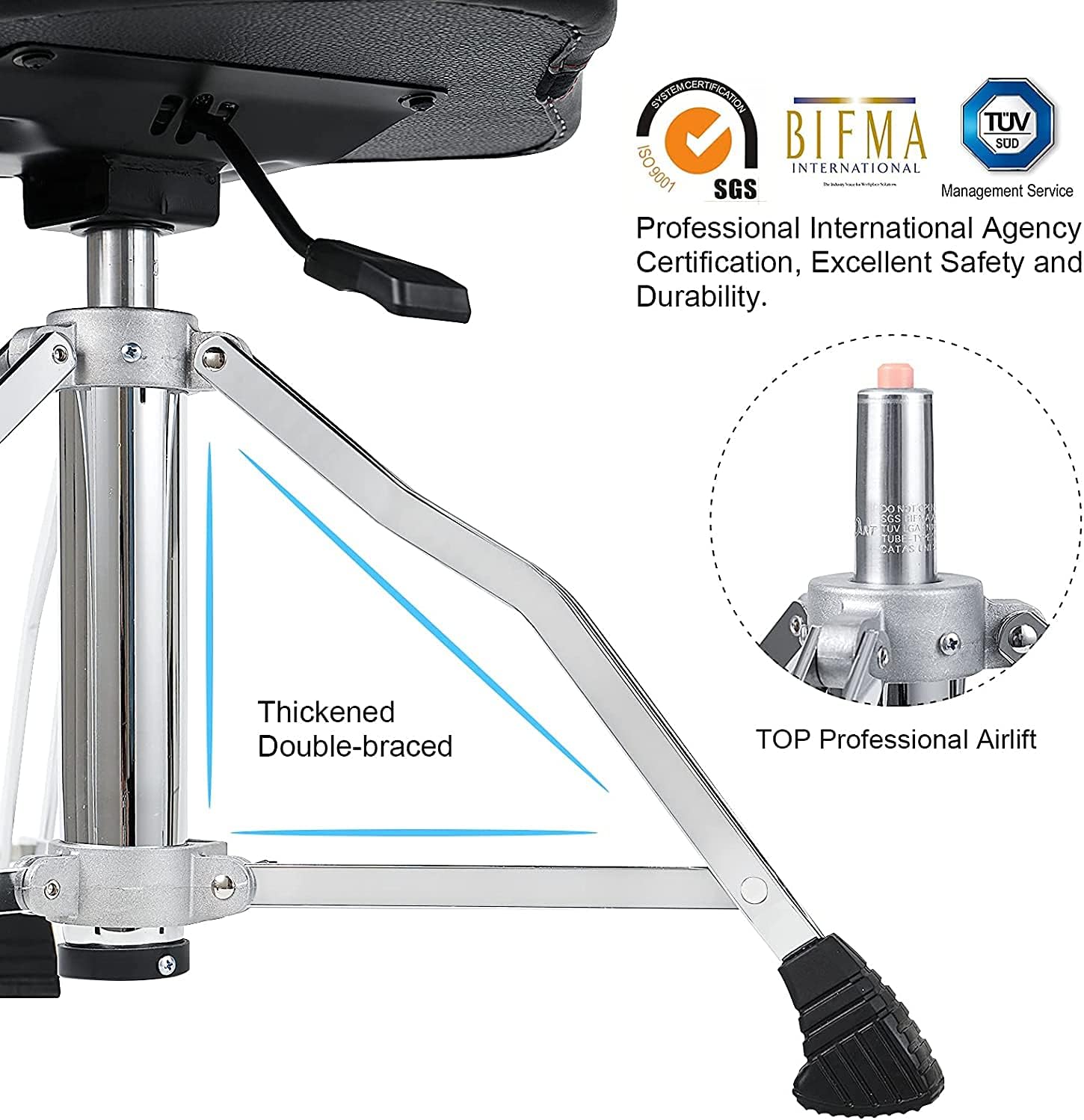 TENTOTEN Drum Throne with Backrest,Drum Stool for Adults|Hydraulic Drum Throne with 45°Angle Adjustable Back,Heavy Duty Drum Seat for Professional Drummers