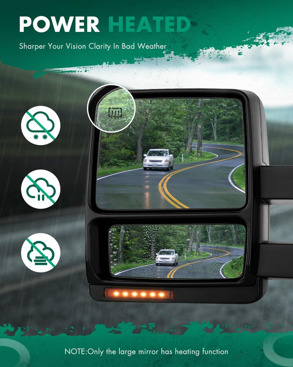 SCITOO Towing Mirrors fit for 2007-2014 for Ford for F150 Pickup Truck Driver Passenger Side Black Power Heated Turn Signal Puddle Light Pair Mirrors