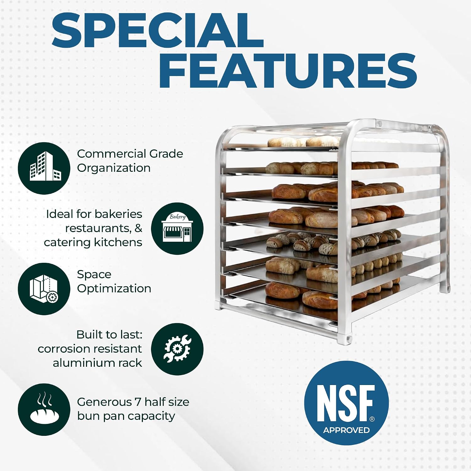7-Pan End Load Countertop Half Sheet Pan Rack – 15.3' L x 18' D | Bun Pan Rack | NSF Certified | Commercial Baking Organizer