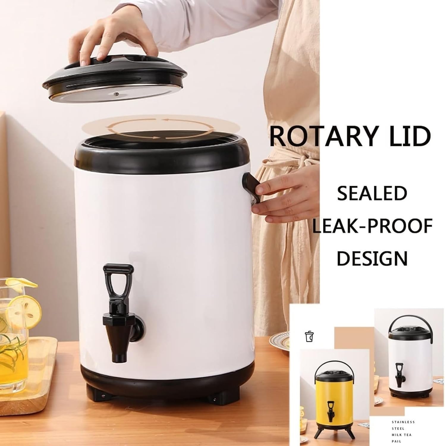 Urn Boiler Hot and Cold Water Dispenser Stainless Steel Tea Hot Water Bottle with Faucet Portable Handle Large Capacity Sealing (C 8L)