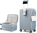 HanTrip Hard Shell Suitcases 24 Inch Check in Luggage with Spinner Wheels Cup Holder, Lightweight Top Opening Expandable Luggage Hard Case Rolling Medium Checked Suitcase with Lock, Silver