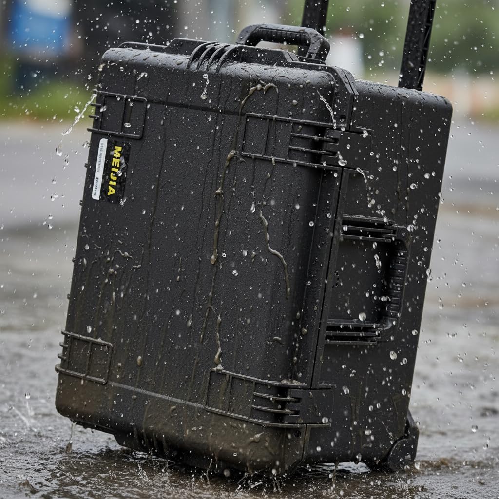 MEIJIA Portable All Weather Waterproof Rolling Hard Camera Case with Customizable Fit Foam and Wheels, 24.6'X19.7'X14.4',Elegant Black
