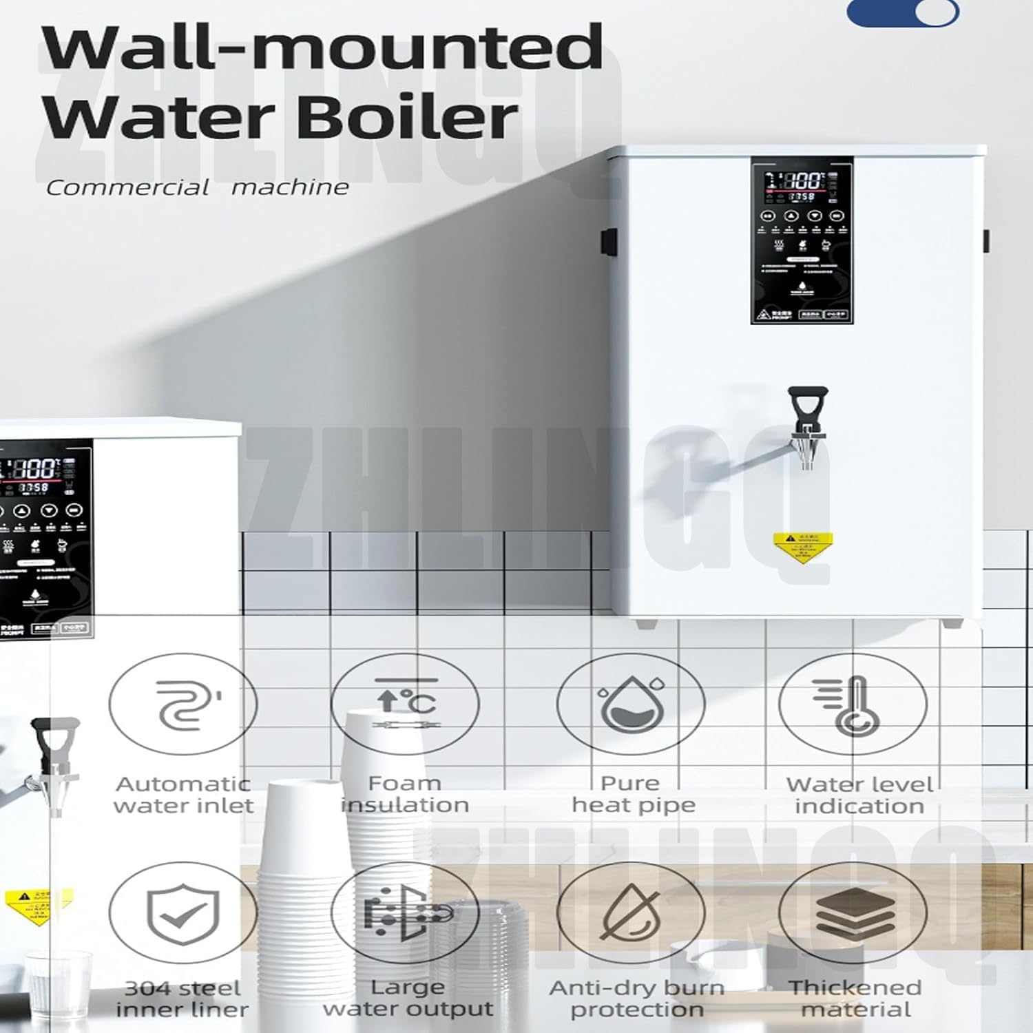 50L/60L/80L Instant Hot Water Dispensers, 3000W Commercial Automatic Water Heater with LCD Smart Control Panel, Fast Boiling Water, For Restaurants, Coffee Shops, Bars, Milk Tea Shops,60L-Black
