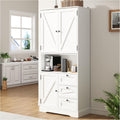 Farmhouse 71 Inch Kitchen Pantry Cabinet, Storage Cabinet with 3 Door Shelves and 3 Drawer, Versatile Storage for Kitchen, Dining Room, Living Room, White Wood Grain