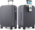 mixi Checked Luggage with Cup Phone Holder Hard Shell Rolling Travel Suitcase with Spinner Wheels,26 Inch Rock Grey