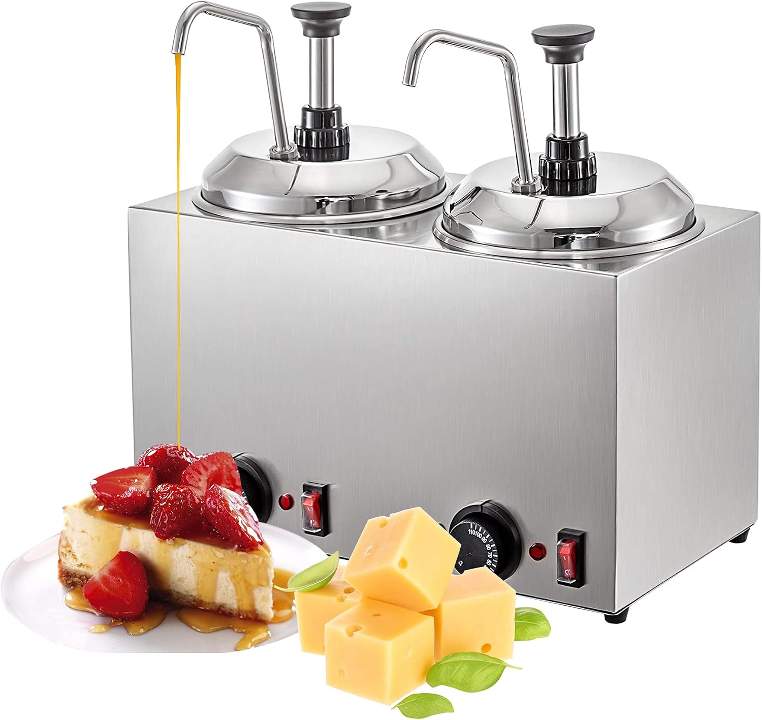 Cheese Dispenser with Pump,2.5L Capacity Hot Fudge Warmer, 800W Electric Hot Fudge Dispenser,10/20/30ML Automatic Cheese Dispenser for Hot Fudge Cheese Caramel,Temperature Control 30-110℃