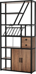 Wine Bar Cabinet with LED Lights, Tall Coffee Bar Station with Power Outlets, Wine Rack, Kitchen Microwave Stand Bakers Rack Cabinet for Living Room - Power Outlets Convenience