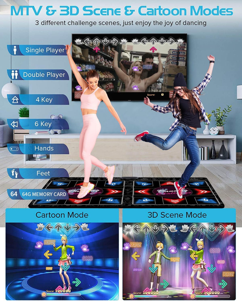 HDMI Musical Electronic Dance mat with a Camera,Including 1000 Games,81 Music Videos,a 64G Large Memory Card,650 Songs, for Single/Double Users, a Luxurious Gift for Girls and Boys