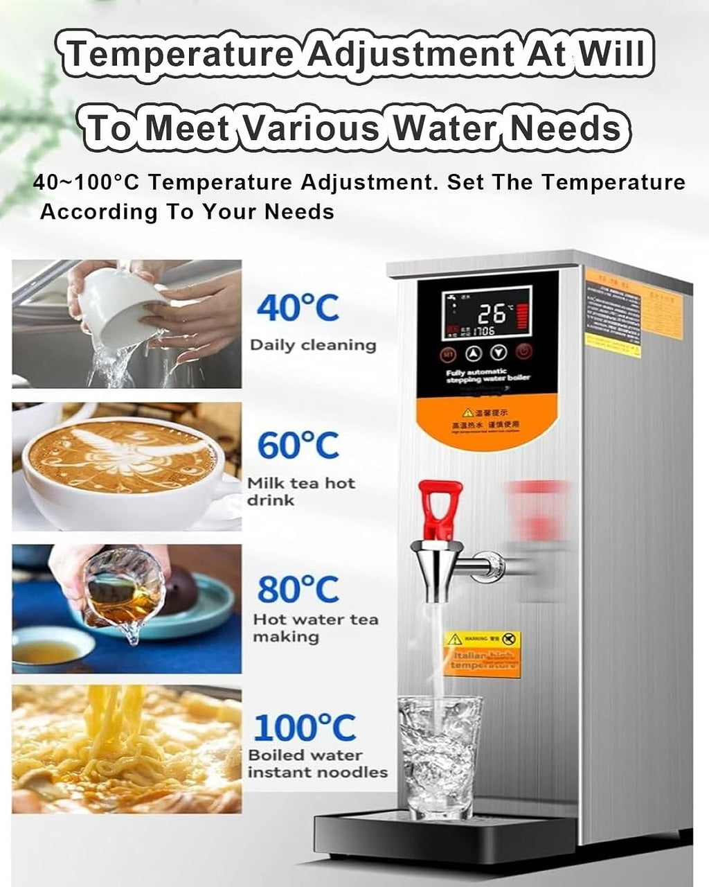 Hot Water Boiler Dispenser Boiler, Stainless Steel Electric Hot Water Dispenser, 60l/H Large Output & Temperature Adjustable (40-100°C), Used in Bus Stations/Train Stations/Schools,White