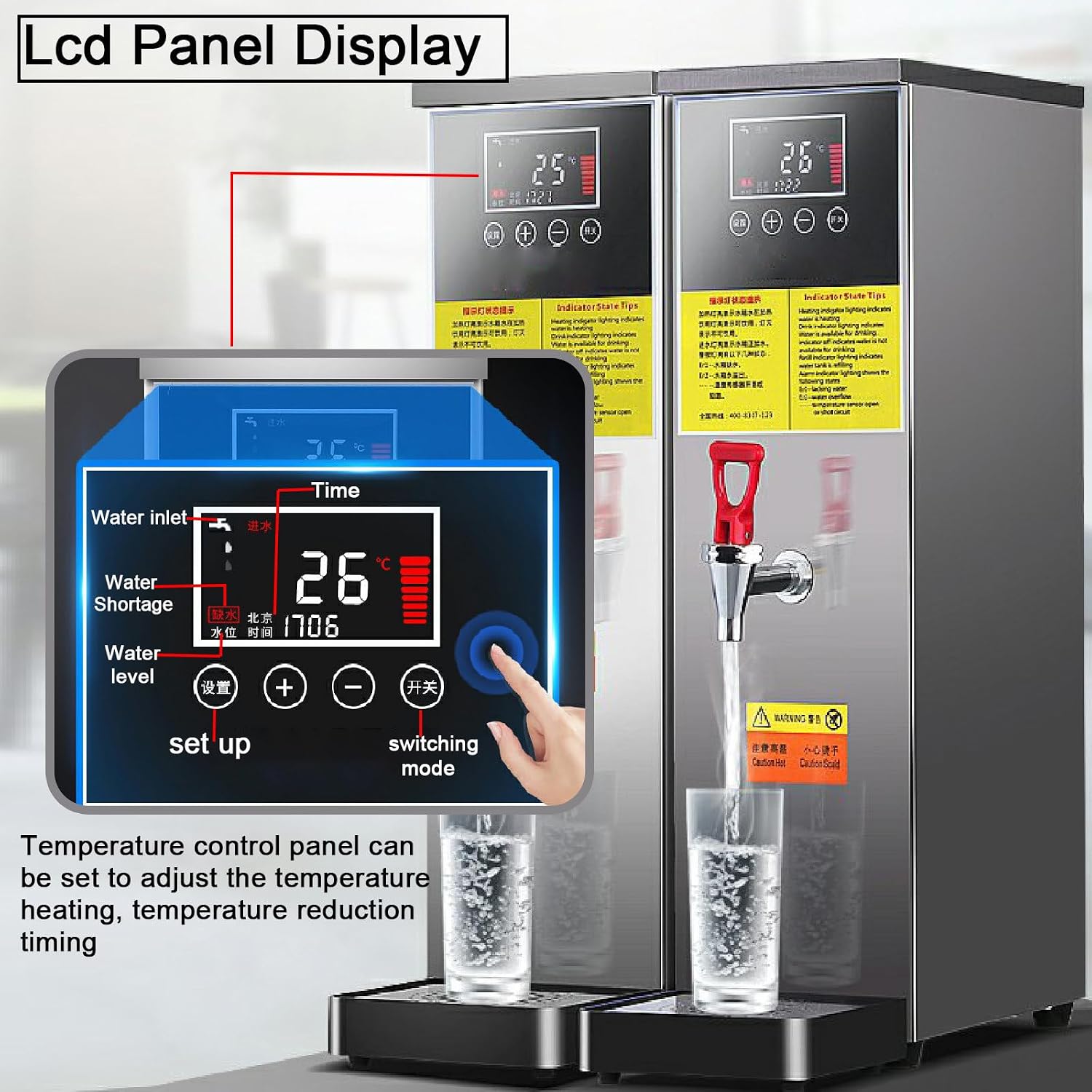 Commercial Hot Water Boiler, Stainless Steel Automatic Water Heater, Hot Water Dispensers, LCD Display, 40-100°C Temperature Control, for Coffee, Tea, Milk, Hot Drinks,Silver-25l