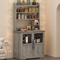 6 Tier Baking Shelf with Power Outlet with Storage for Small Farmhouse Kitchen Closet with Door and Thickened Countertop for Coffee Bar, Microwave, Kitchen Storage Shelf - Gray