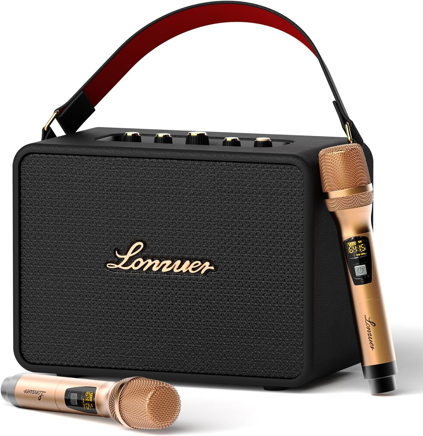 18000mAh Rechargeable 120W Loud Bass Retro Portable Karaoke Machine Bluetooth Speaker with 2 Wireless Microphones AUX Guitar Input for Adults (Black)